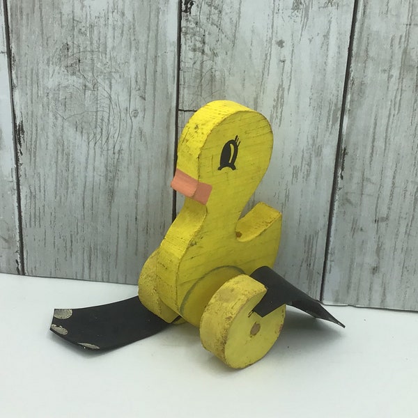 Vintage Wood Chick Push Toy, Yellow Chick Flapper Push  Toy, Vintage Easter Chick