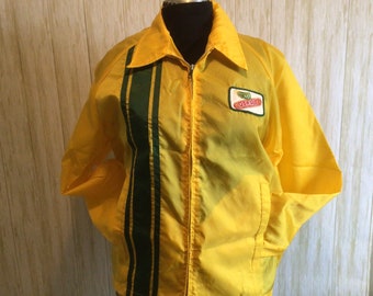 Vintage DeKalb Ag Windbreaker, 1970s Swingster Yellow DeKalb Ag Jacket, DeKalb Ag Unlined Yellow Nylon Jacket, Vintage Advertising Jacket