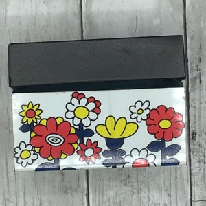 Vintage Metal Floral Recipe Box, 70s Flowers Recipe Box, Vintage Kitchen Decor, Ohio Art Metal Box, Notecard Mod Metal Box, Funky Recipe Box