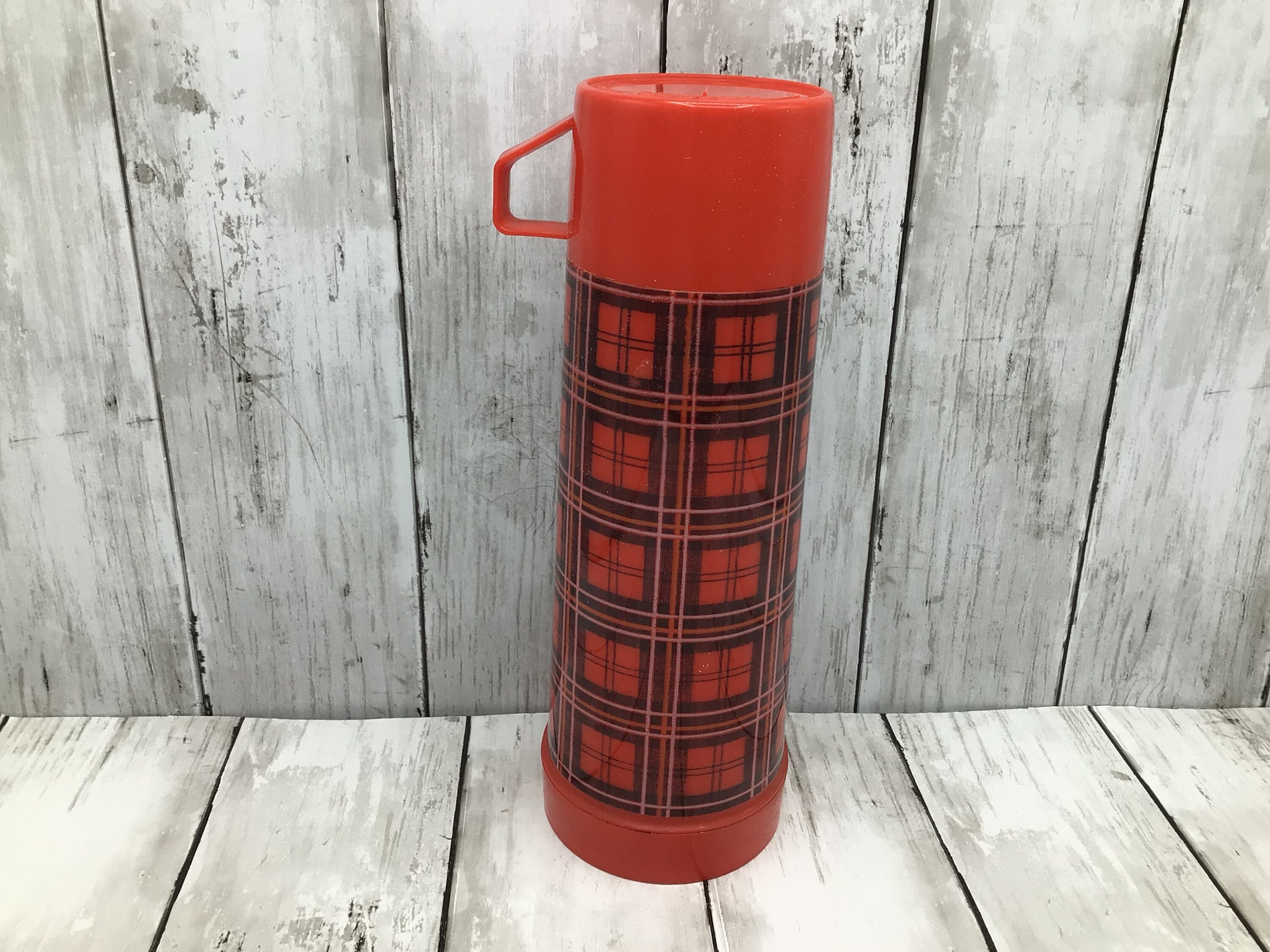 Vintage Aladdin Thermos, Red Plaid 1 Pint Thermos, Vintage Picnic