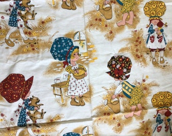 Vintage Holly Hobbie Fabric by Yard, Large Holly Hobbie Fabric, American Greetings Fabric by Manes Fabric, 1970s Holly Hobbie Fabric