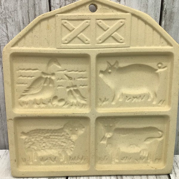 The Pampered Chef Cookie Mold, Farmyard Friends by Pampered Chef, Stoneware Cookie Mold 1994