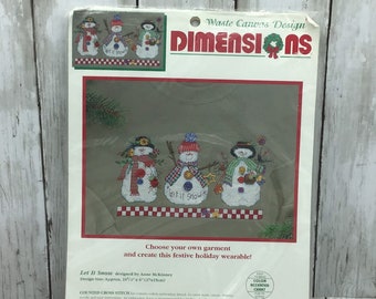 Dimensions Waste Canvas Design Kit, Let It Snow Cross Stitch Waste Canvas Design, Snowmen Counted Cross Stitch Kit, Cross Stitch on Clothes