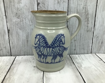 Vintage Pottery Pitcher, Prestige Place Pottery, Stoneware Pitcher with Zebra, Museum of American Folk Arts, Decorative Stoneware Pottery