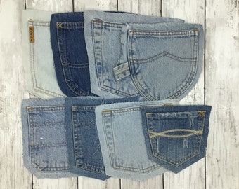 Reclaimed Denim Pockets, Recycled  Blue Jean Pockets, 8 Denim Jean Pockets, Pockets for Denim Projects