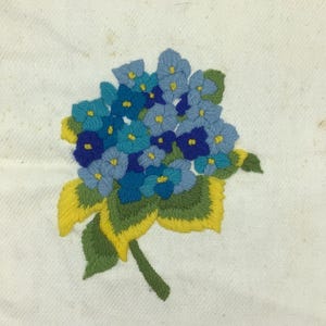 Vintage Crewel Flower Picture, Pauline Denham 1971 Blue and Turquoise Flowers, Crewel Pillow Unfinished, Crewel Picture Unframed, 70s Decor