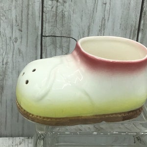 Vintage Enesco Ceramic Baby Bootie, Baby Planter 1960s, Pink and Yellow Baby Planter, Vintage Baby Nursery Decor