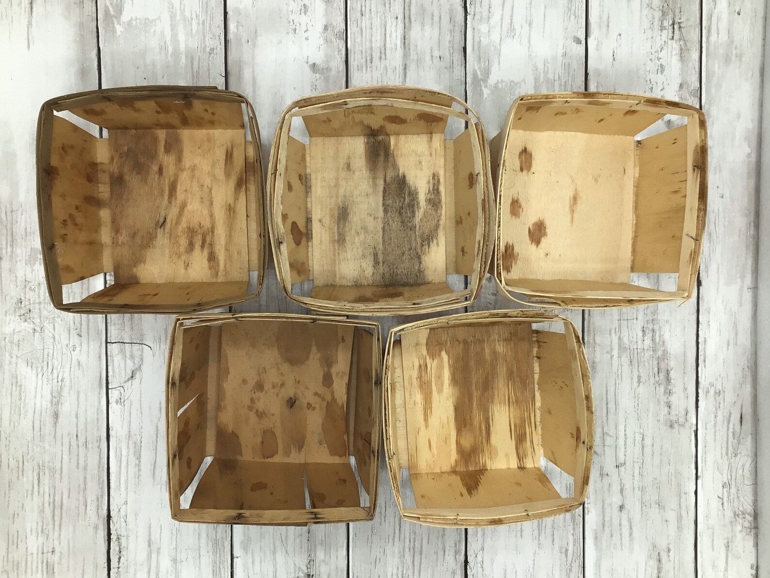 Vintage Berry Baskets Set of 5, Wood Fruit Baskets, Wood Quart Berry