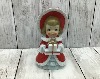 Vintage NAPCO Christmas Girl Figurine 1950 Mid Century Ceramic