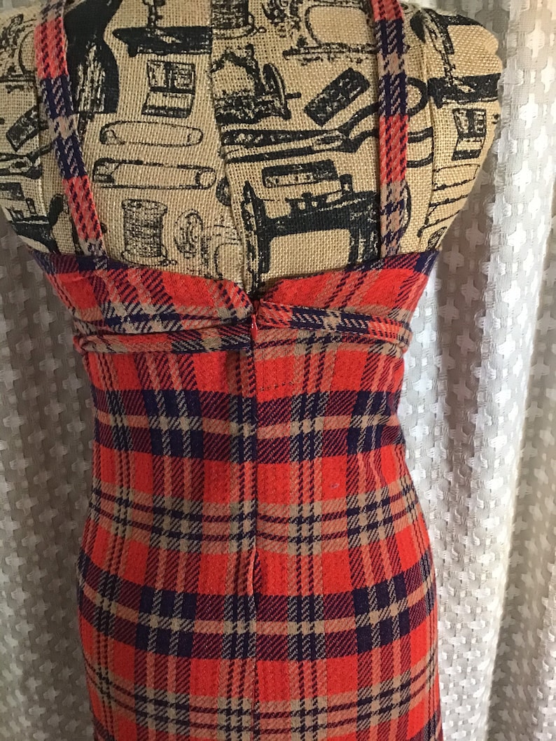 Red orange Plaid Vintage Jumper Dress 1970s Plaid Dress Loungewear by Gossard