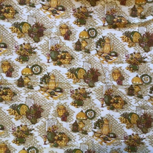 Vintage Fabric by the Yard, Cotton Percal Fabric, Vintage Gold Kitchen Fabric by the Yard, Kitchen Kitschy Fabric, Avocado Green Fabric image 5