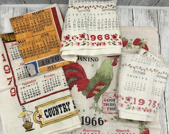 Vintage Kitchen Calendar Towels, 1960s Calendar Towels, 70s Bicentennial Towels, Vintage Kitchen Decor, Birth Year Towels
