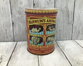 Vintage Barnum Animals Cracker Tin, 1979 Nabisco National Biscuit Company Crackers Tin, Vintage Kitchen Decor