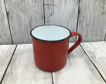 Vintage Red Enamelware Cup, Japan Red Graniteware Coffee Cup, Chippy Red Metal Coffee Cup, Vintage Red Kitchen Decor
