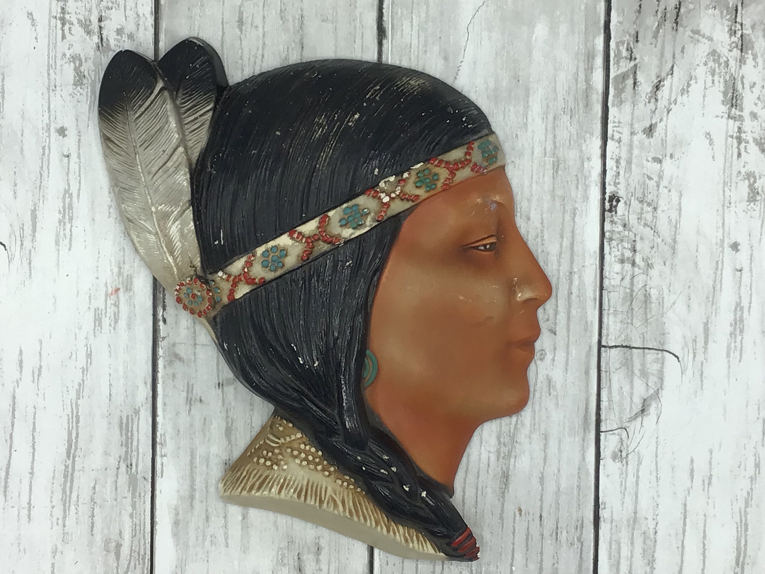 アンティーク雑貨 Indian Chief Chalkware Bookend Vintage Indian Chief Book Ends Chalkware - Etsy