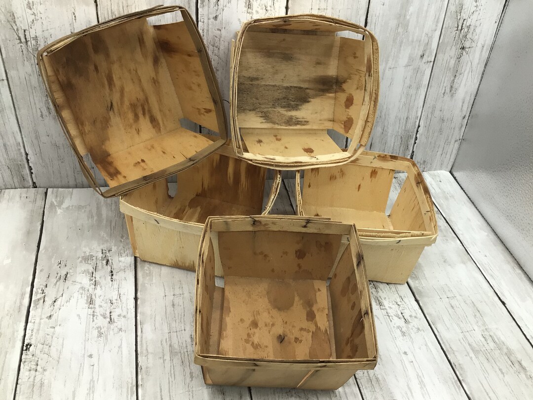 Vintage Berry Baskets Set of 5, Wood Fruit Baskets, Wood Quart Berry