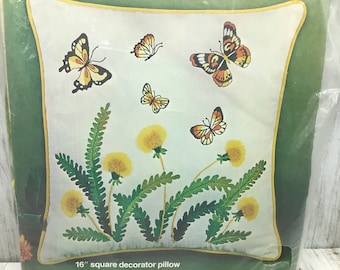 Vintage Crewel Butterfly Kit, Bucilla In Flight 3305 Pillow Kit, Vintage Crewel Needlecraft, Vintage Needlework, Butterfly Pillow Kit