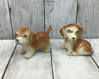 Vintage Ceramic Dogs Pair of 2, Brown Ceramic Dogs, Dog Figurine, Dog Collector Gift