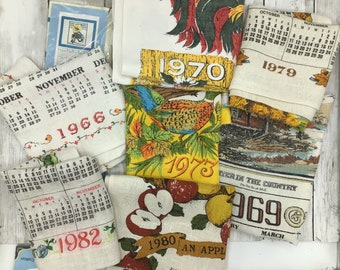 Vintage Kitchen Calendar Towels, 1960s Calendar Towels, 70s Towels, 80s Towels, 90s Towel, Vintage Kitchen Linens, Birth Year Towels