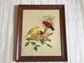 Vintage Crewel Scarlet Tanager Picture, Framed Crewel Bird Picture, Vintage 1974 Crewel Needlework Finished Picture, Crewel Collector Gift