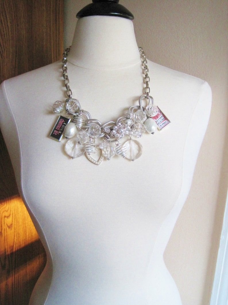 Chunky Glam Double Chain Charm Necklace With Pearls Crystals Etsy