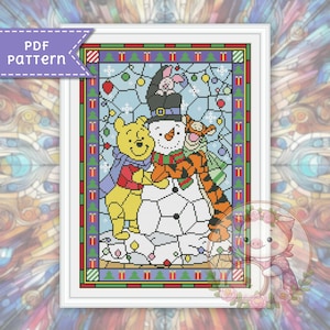 Christmas friends cross stitch pattern. Stained glass xstitch chart PDF. For Pattern Keeper