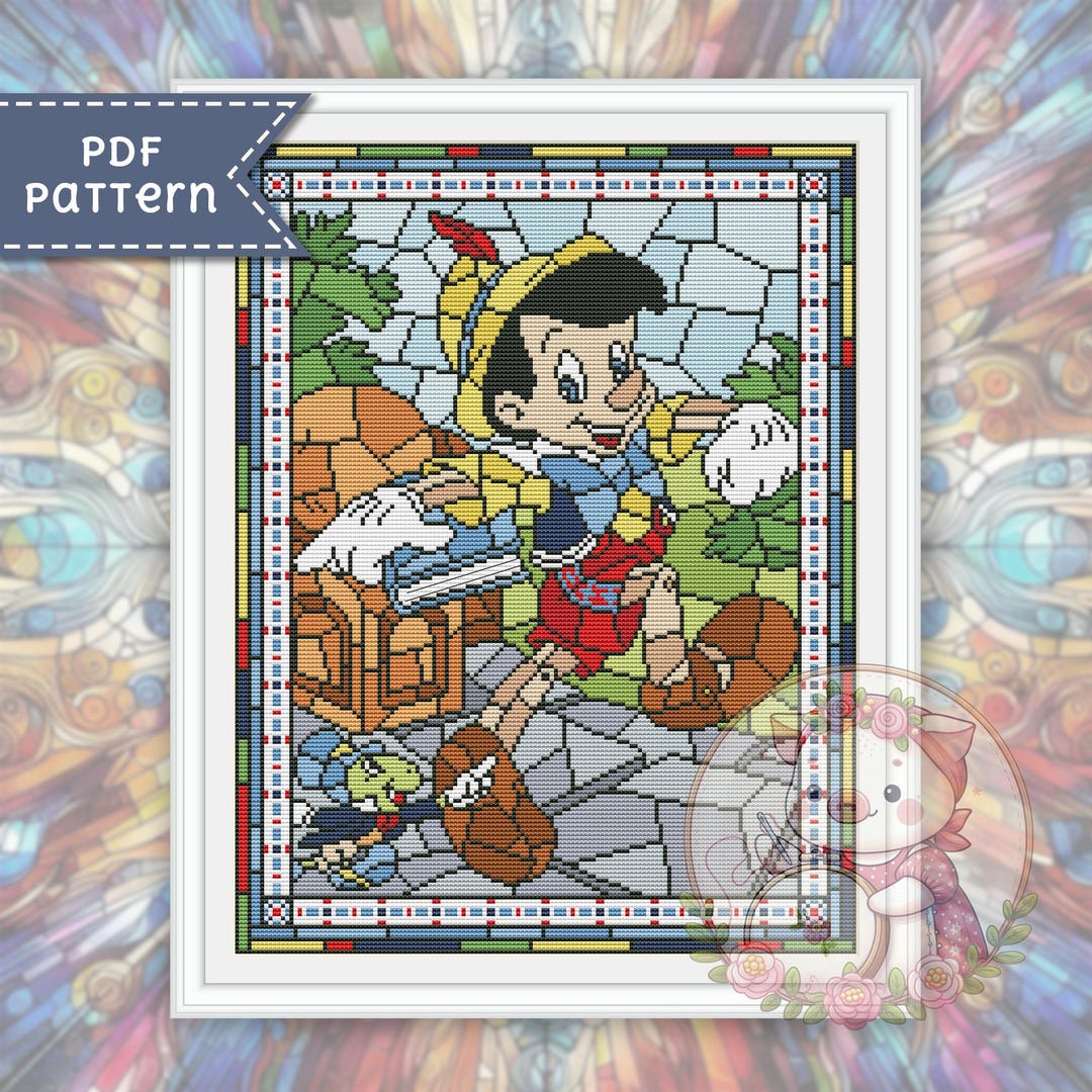 Pinocchio Cross Stitch Pattern. Stained Glass Xstitch Chart PDF. for ...
