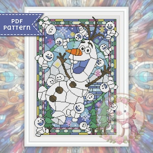 Snowman cross stitch pattern. Stained glass xstitch chart PDF. For Pattern Keeper