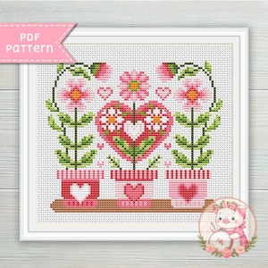 Harten bloemen in de tuin van de liefde kruissteekpatroon pdf - Valentijnsdag - For Pattern Keeper