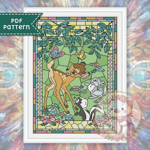 Deer cross stitch pattern. Stained glass xstitch chart PDF. For Pattern Keeper