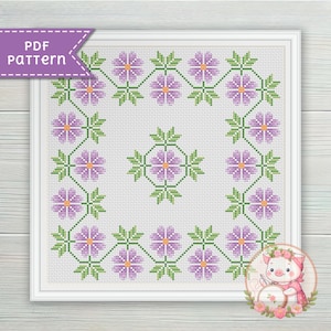 Floral cross stitch pattern sampler. Folk xstitch chart PDF. For Pattern Keeper