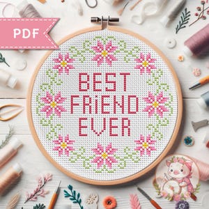 Patrón de punto de cruz "El mejor amigo del mundo" - Patrón de bordado para el día de San Valentín en PDF - Para Pattern Keeper