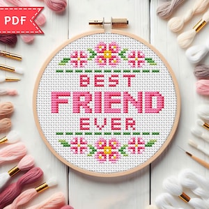 Patrón de punto de cruz "El mejor amigo del mundo" - Patrón de bordado para el día de San Valentín en PDF - Para Pattern Keeper