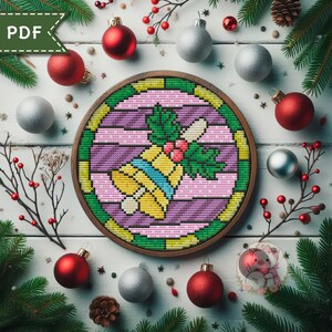 Christmas bell cross stitch pattern PDF. Stained glass chart. For Pattern Keeper.