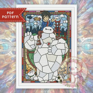 Hero cross stitch pattern. Stained glass xstitch chart PDF. For Pattern Keeper