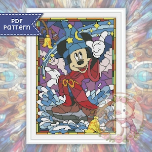 The Sorcerer cross stitch pattern. Stained glass xstitch chart PDF. For Pattern Keeper