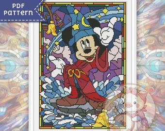 The Sorcerer cross stitch pattern. Stained glass xstitch chart PDF. For Pattern Keeper