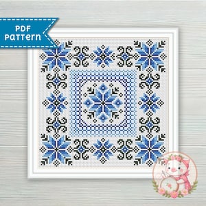 Floral cross stitch pattern sampler - Folk xstitch chart PDF - For Pattern Keeper