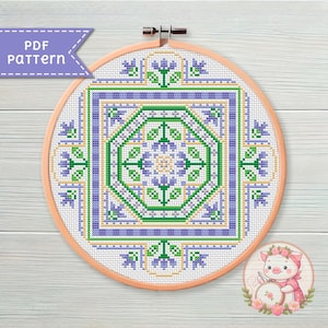 Floral cross stitch pattern sampler - Folk xstitch chart PDF - For Pattern Keeper