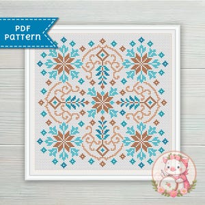 Floral cross stitch pattern sampler. Folk xstitch chart PDF. For Pattern Keeper