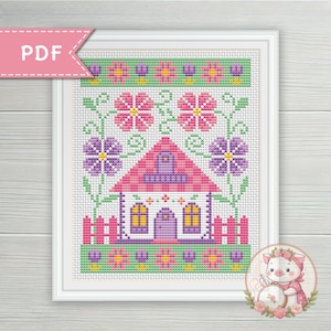 Kruissteekpatroon lentehuisje - steekkaart bloemenhuis - borduurpatroon dorpshuis - For Pattern Keeper