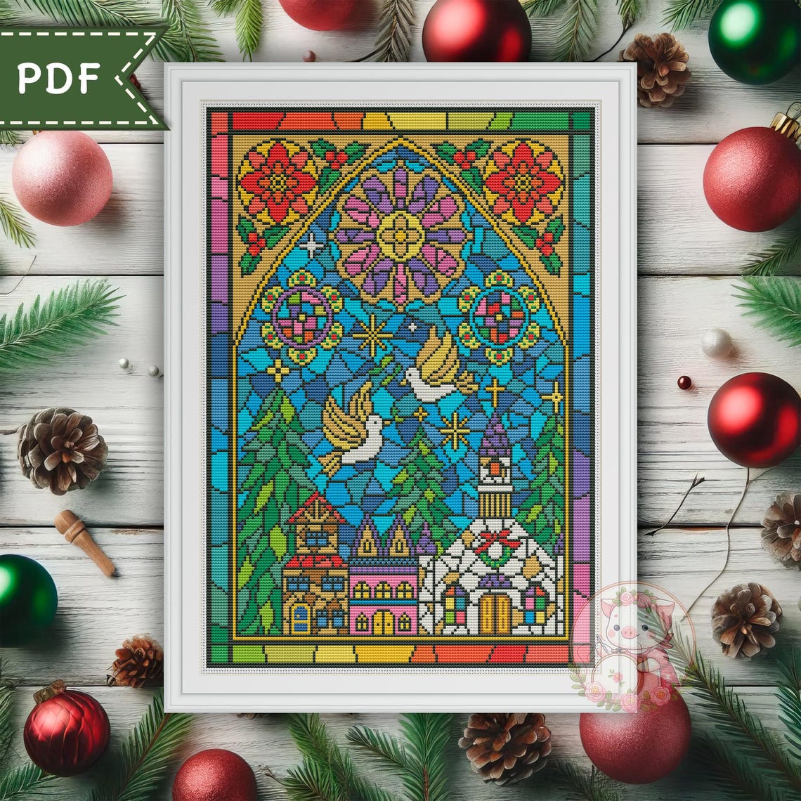 Christmas Chapel Cross Stitch Pattern: Stained Glass Church (PDF ...