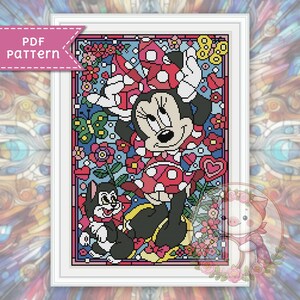 Minnie cross stitch pattern. Stained glass xstitch chart PDF. For Pattern Keeper