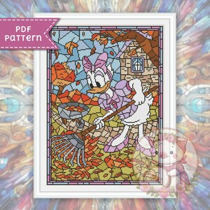 Motif marguerite au point de croix. Grille de points de croix pour vitrail PDF. Pour Pattern Keeper