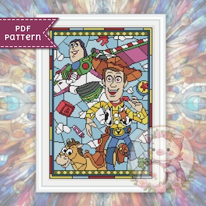 Toys cross stitch pattern. Stained glass xstitch chart PDF. For Pattern Keeper