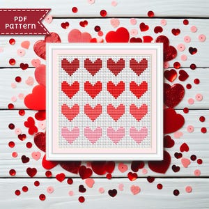 Muestra de patrones de punto de cruz con forma de corazón - Gráfico de punto de cruz para el día de San Valentín - Patrón de punto de cruz Love PDF - Para Pattern Keeper