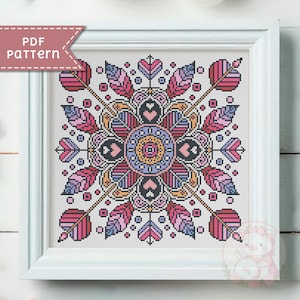Patrón de punto de cruz de mandala de corazón - Gráfico de punto de cruz para San Valentín en formato PDF - Para Pattern Keeper
