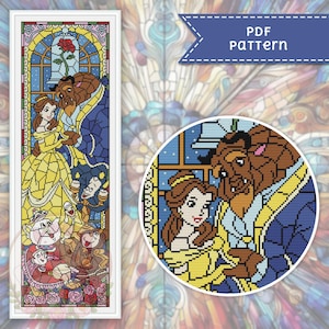Belle cross stitch pattern. Stained glass xstitch chart PDF. For Pattern Keeper