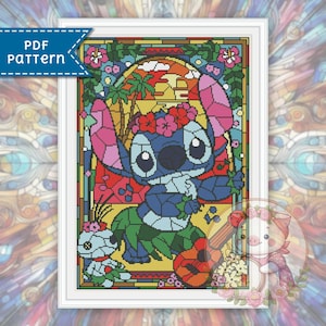 Stitch cross stitch pattern. Stained glass xstitch chart PDF. For Pattern Keeper
