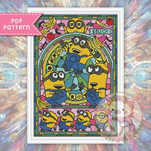 Banana cross stitch pattern. Stained glass xstitch chart PDF. For Pattern Keeper